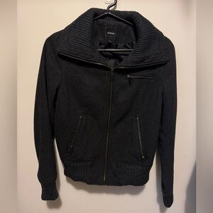 Express Women's Dark Grey Ribbed Funnel Collar Zip Jacket